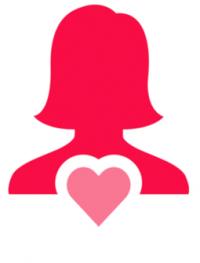 Pink silhouette of woman with heart cutout.